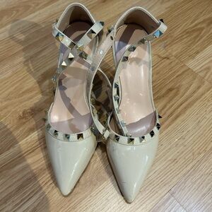 Cream Studded Heels with Strappy Design